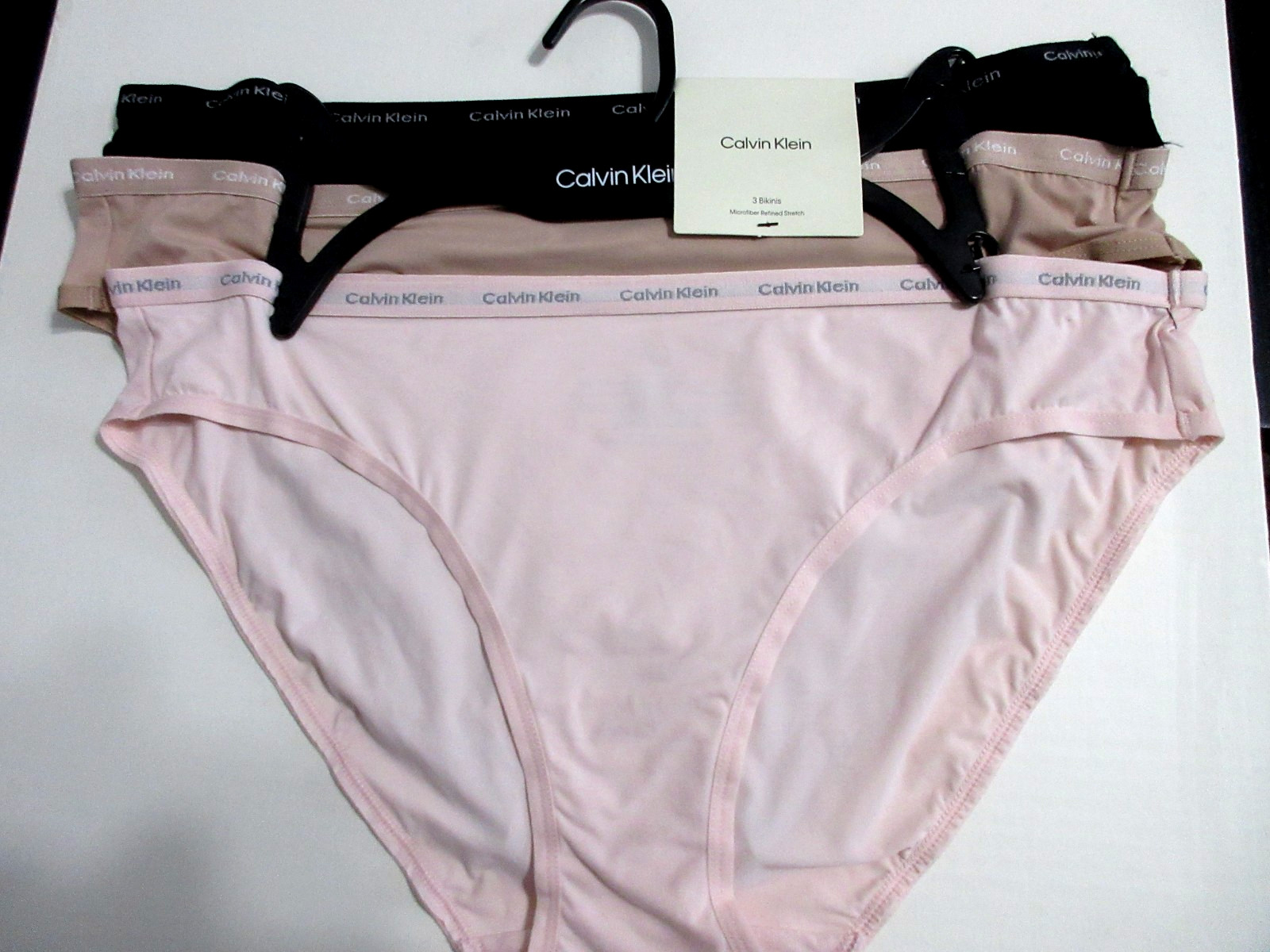 Calvin Klein 3-Pair BIKINI panties nylon blend stretch pink black women ~ L