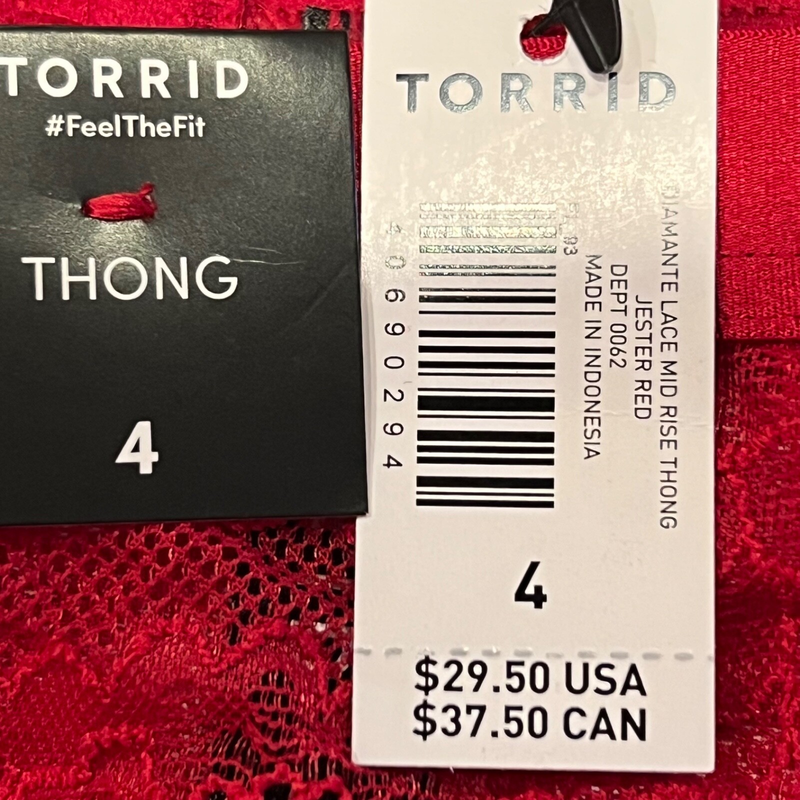 NWT TORRID Thong Pantie Sz 00X-0X-1X-2X-3X-4X Red Lace Bling
