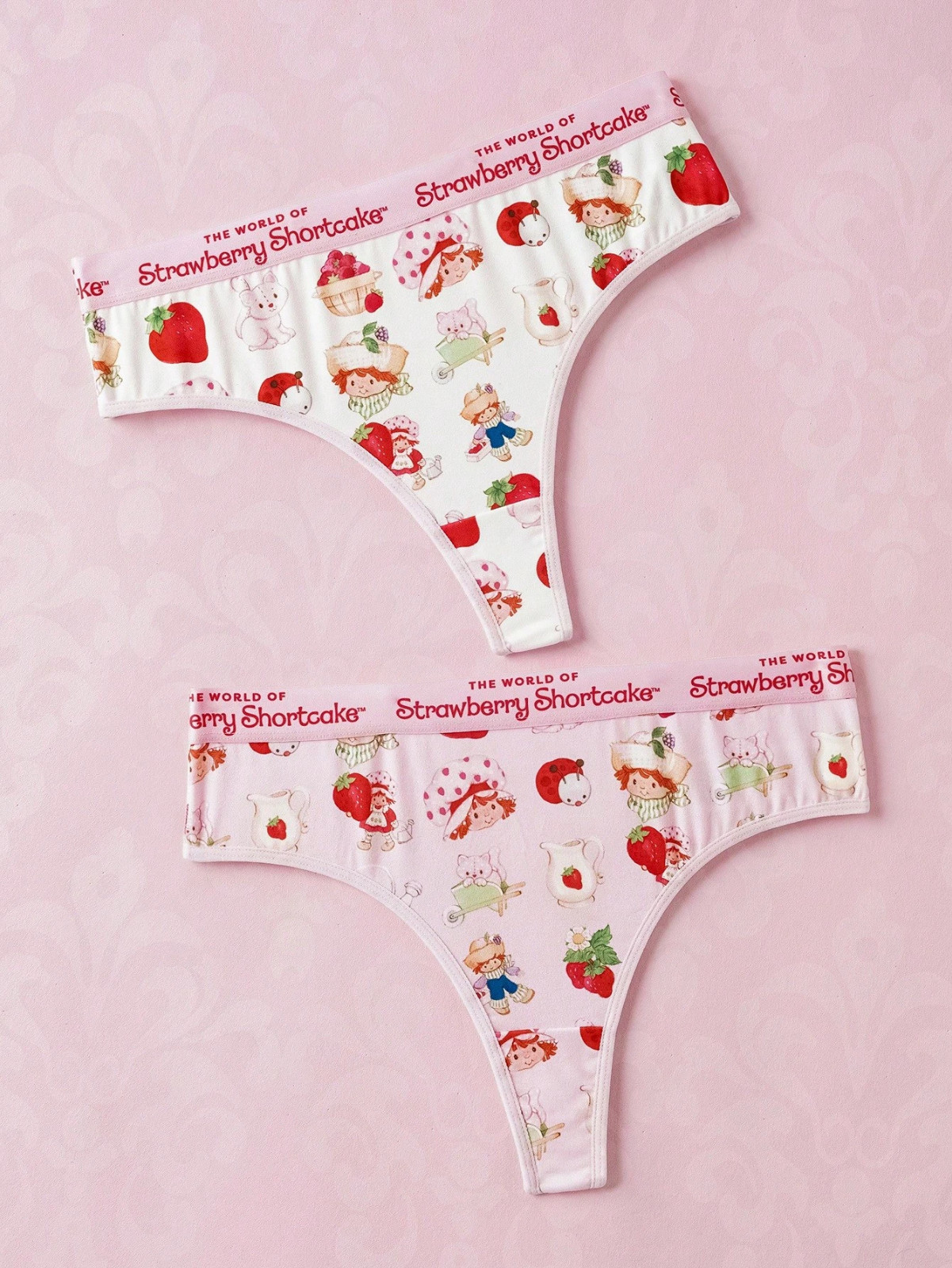 Strawberry Shortcake Licensed Logo Waistband Cartoon Thong Panties – Pack of 2