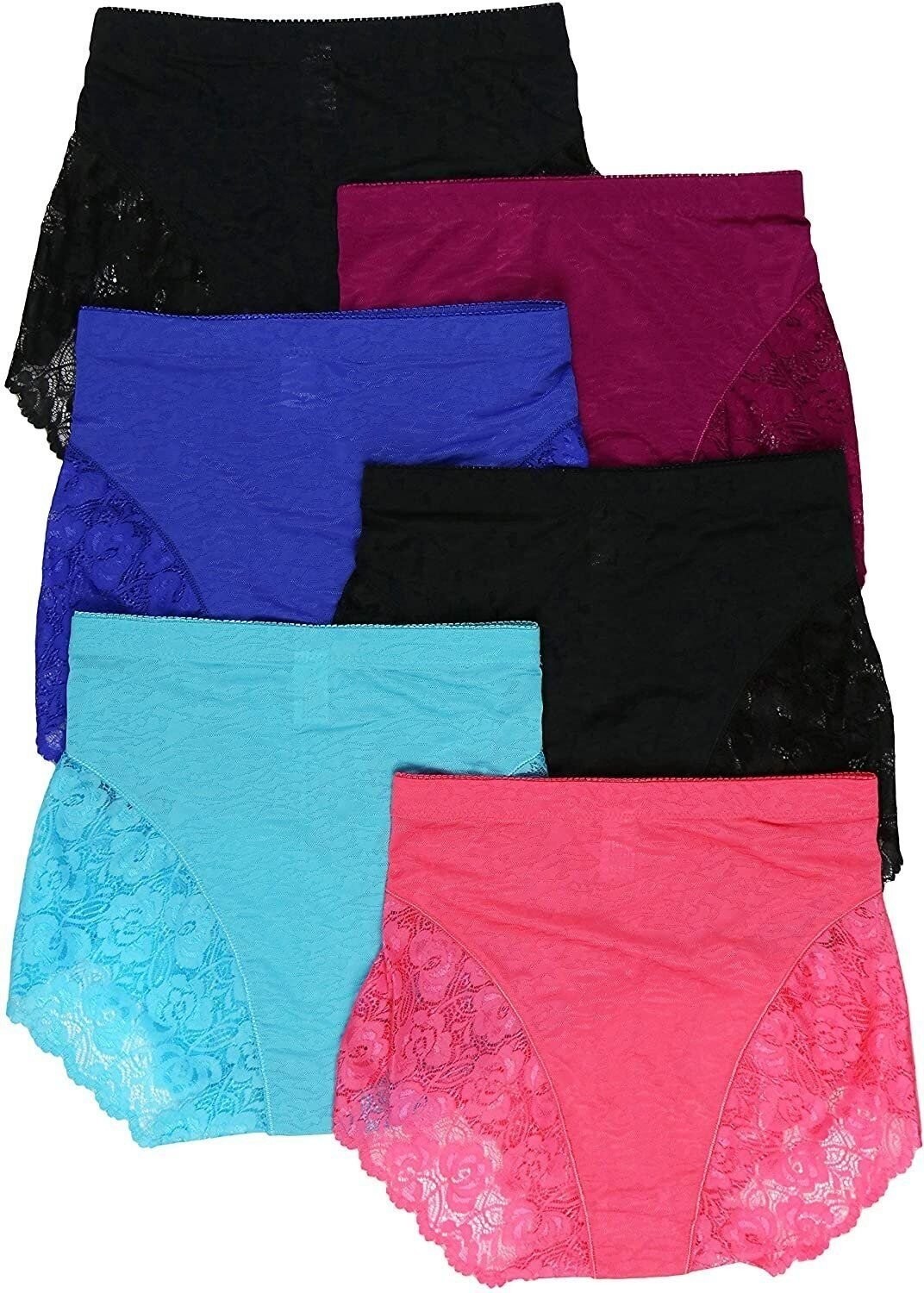 ToBeInStyle Women’s 6 Pack High Rise Exquisite Lace Leg Opening Design Briefs