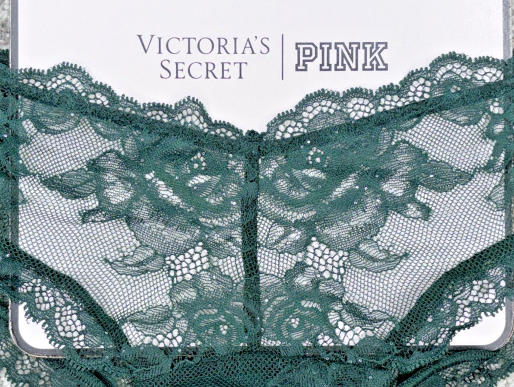 Victorias Secret VerySexy NWT Medium Green Sequin Lace Floral Cheeky Panty Sheer