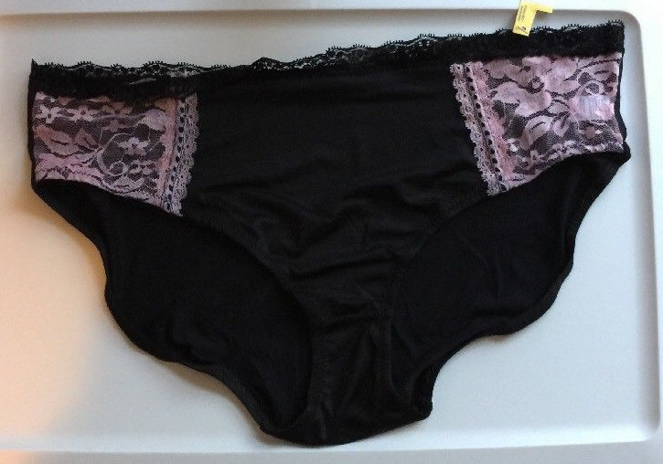 Womens Black Bikini Panties Size 4X/11 Solid Sexy Flirty Pink Floral Side Insets