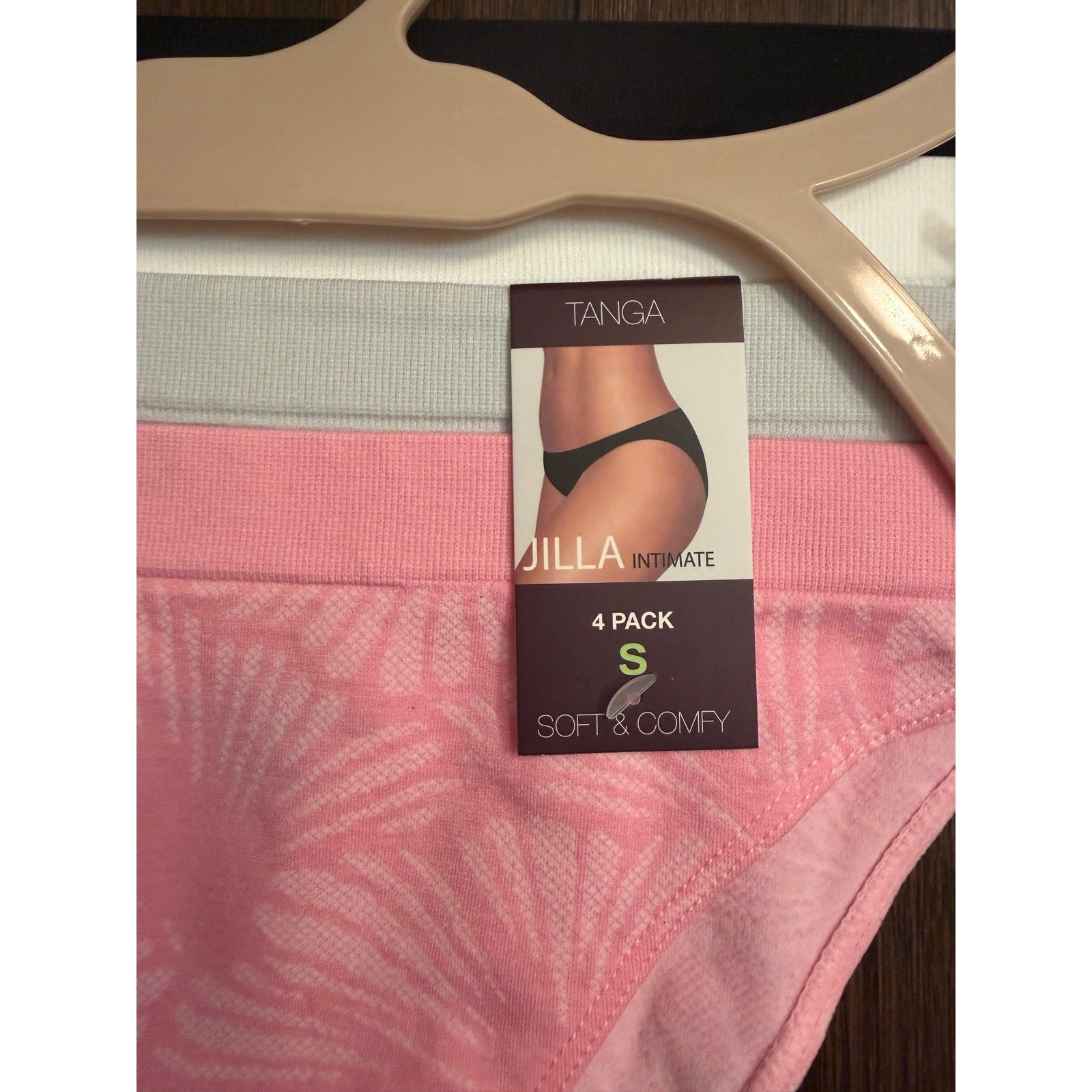 Jilla Intimate Tanga Panties 4 Pack Small Black White Grey Pink Floral Seamless