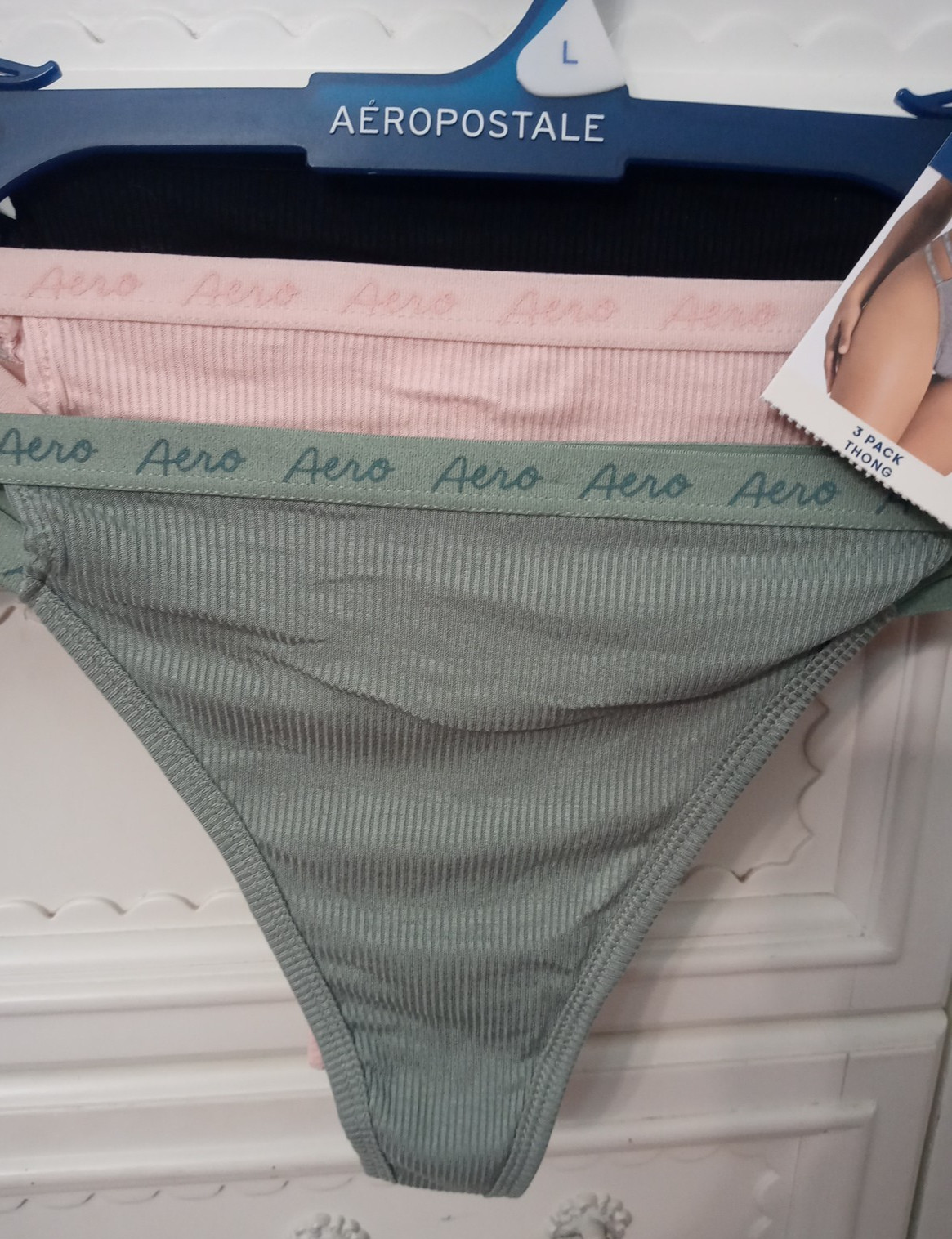 AEROPOSTALE AERO 3 PK DOUBLE STRAP RIBBED THONGS SZ MED OR LARGE NWT + Free 🎁
