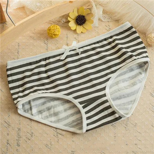 Cotton Mid Rise Panties Women’s Striped Briefs Bow Detail Soft Comfort Fit