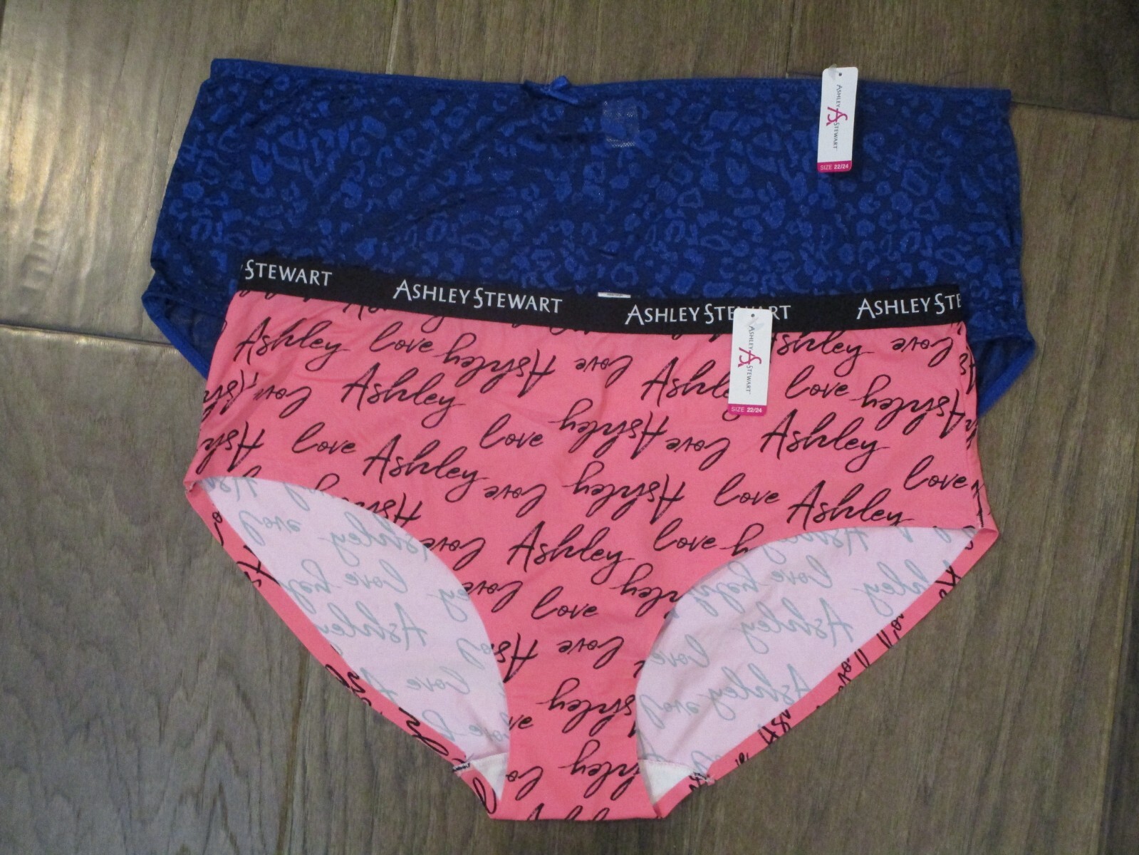 ASHLEY STEWART 2-PACK BLUE MESH + CORAL “ASHLEY LOVE” BRIEF PANTIES SIZE 22/24