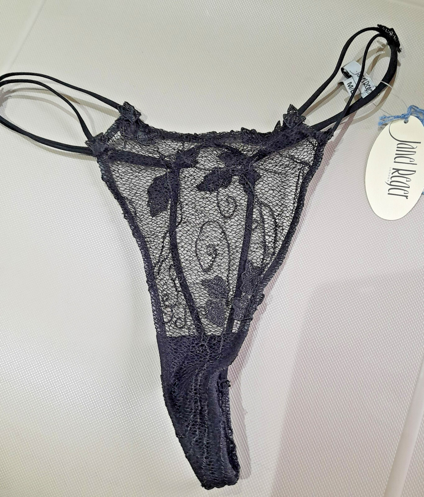 Janet Reger London Sheer Black Mesh SCARLETT String Sided Tanga