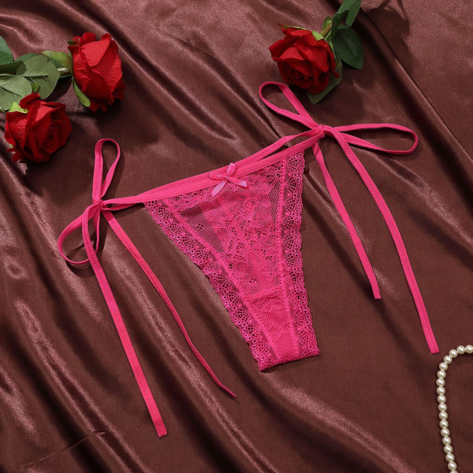 6pcs Women’s Plus Size Tie Side Thong G String Low Rise Lace Sheer Panty