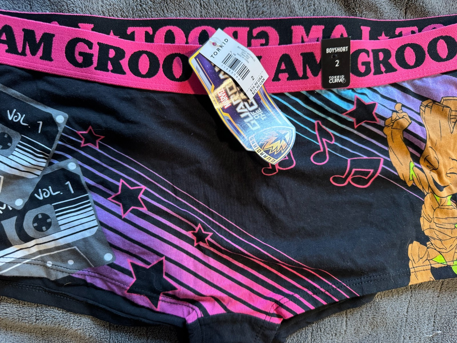 NWT Torrid Guardians Of The Galaxy I Am Groot Womens Black Pink Boy Shorts 2X