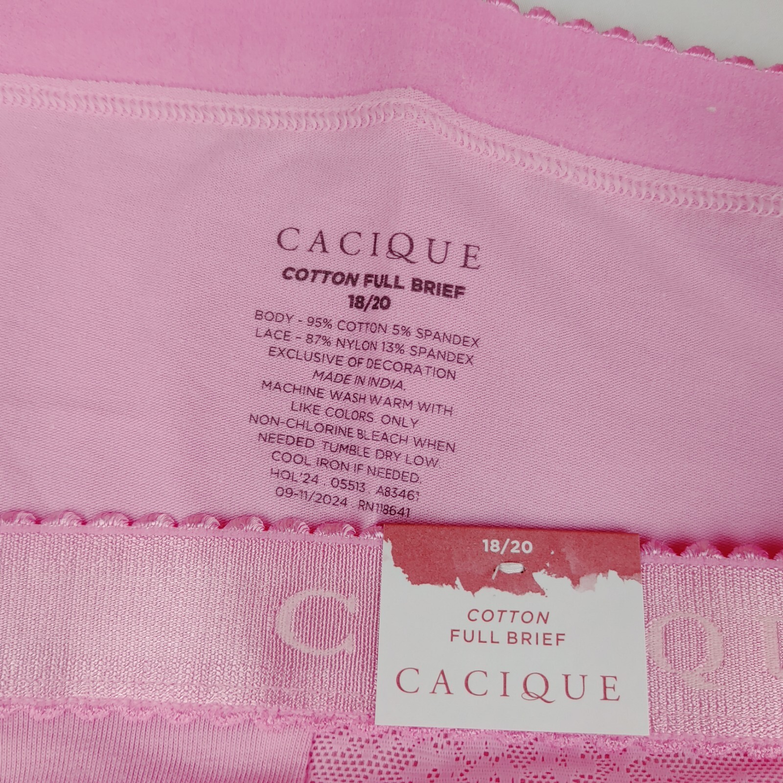 Lane Bryant Cacique Cotton Full Brief Plus 18/20 Pink with Pink Lace on Sides