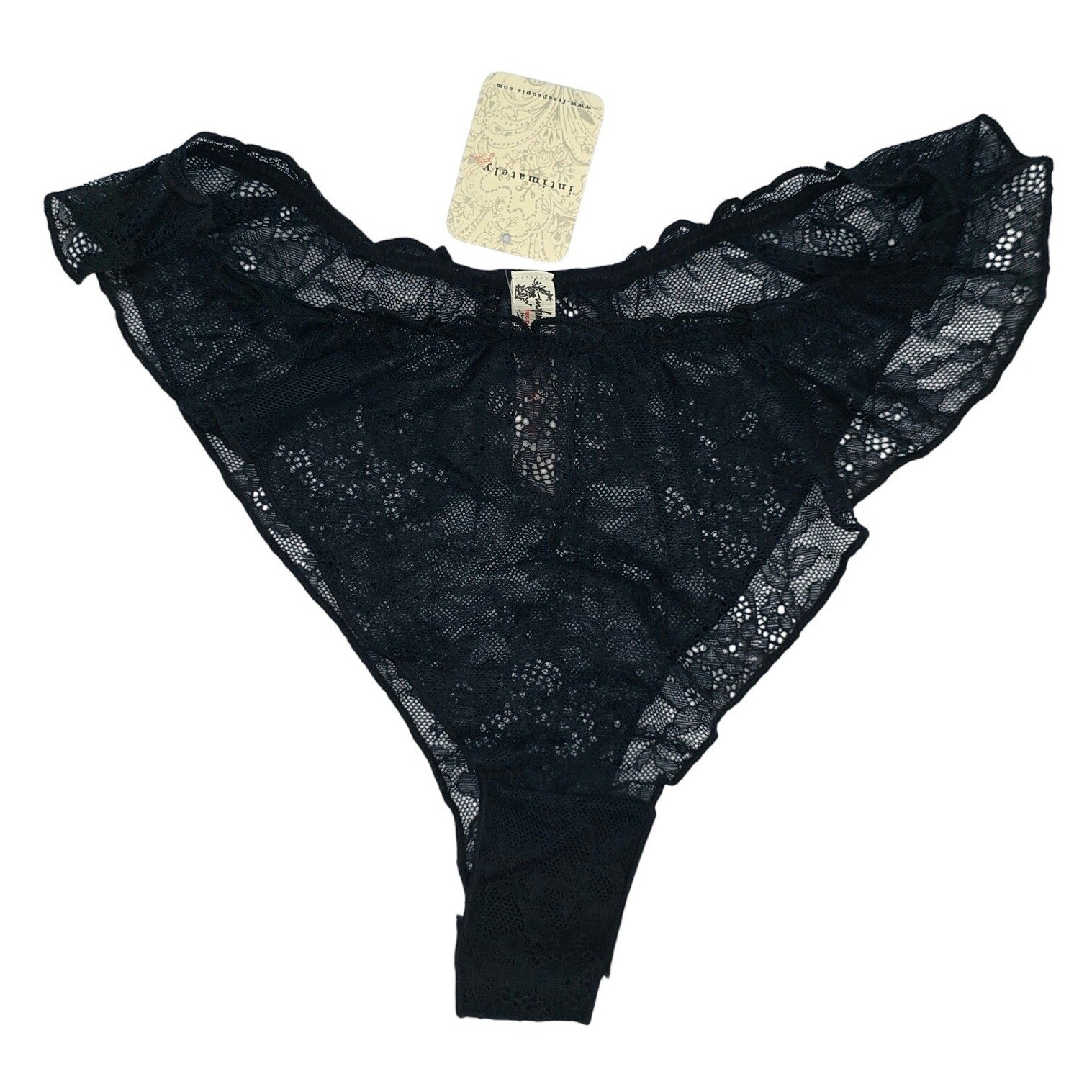 Intimately Free People Gia Tanga Anthracite Black Lace Ruffle Panties Small