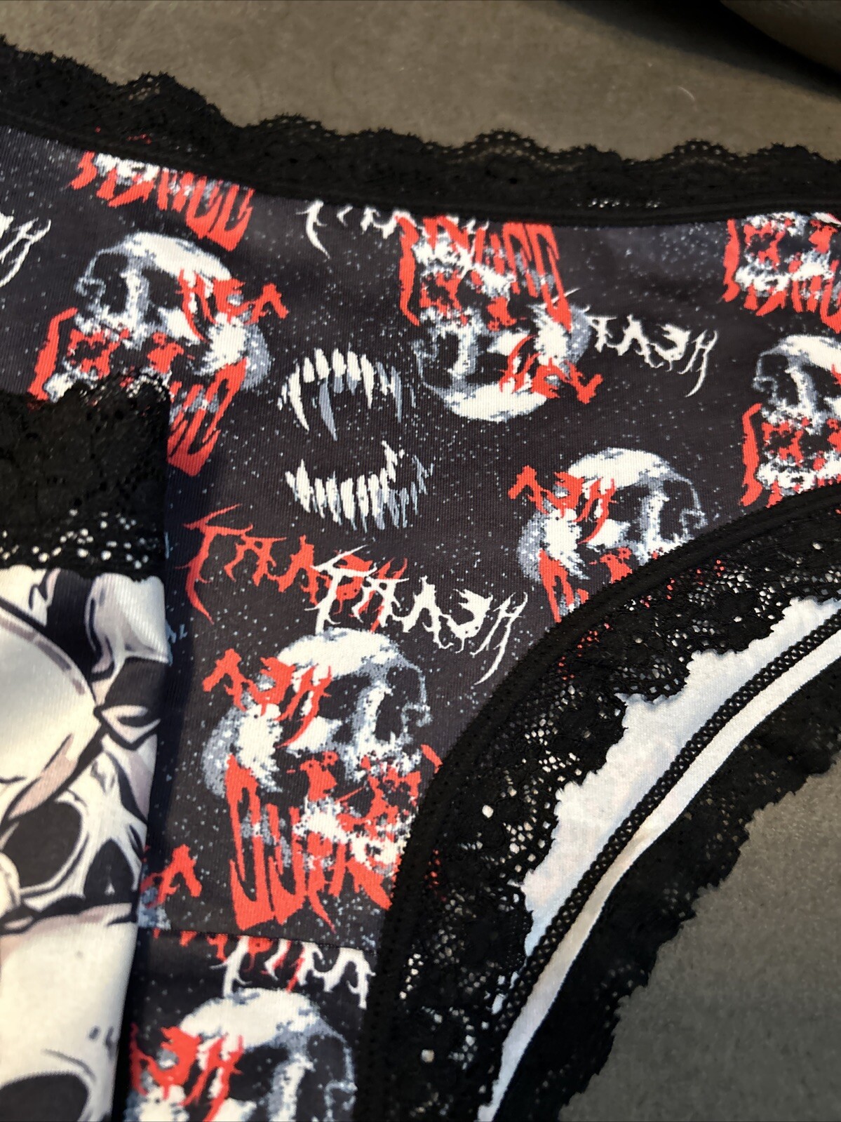 Morvia 3pk lace trim Skater goth Emo panties 4XL Plus Size Skulls & Mushrooms