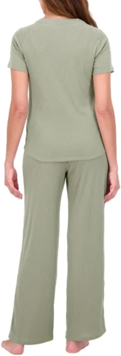 Live 2 Lounge Women’s 4 Piece Pointelle Lounge Wear Pajama Set, Green, X-Small