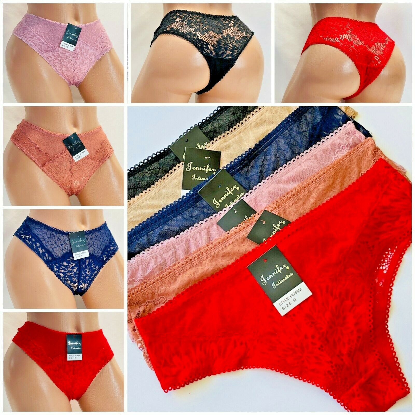 6-12 Bikini Hispter Boykini Lace Straps Panties Undies CHEEKY HI-CUT 68789 S-XL