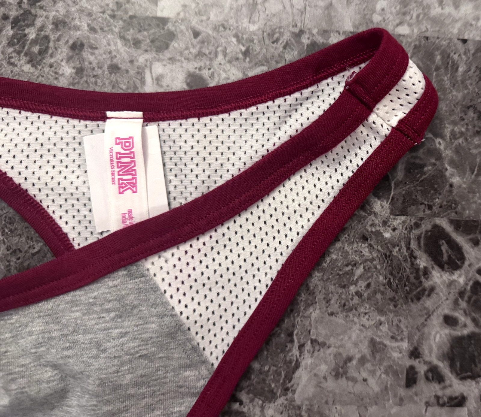 NWT VICTORIA’S SECRET PINK RED GRAY WHITE PERFORATED MESH SPORTY THONG PANTIES