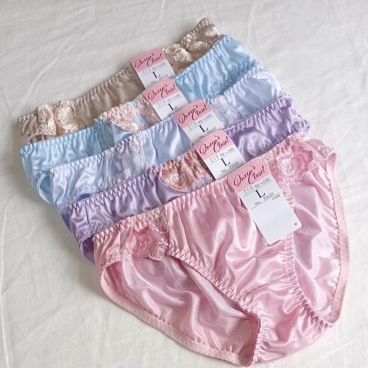 Shiny Tricot Panties US size M 5-pack set Floral Lace Pastel Colors JP size L