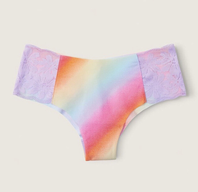 Vs Victorias Secret Pink No-Show Cheekster Panty Underwear Rainbow Gradient XS