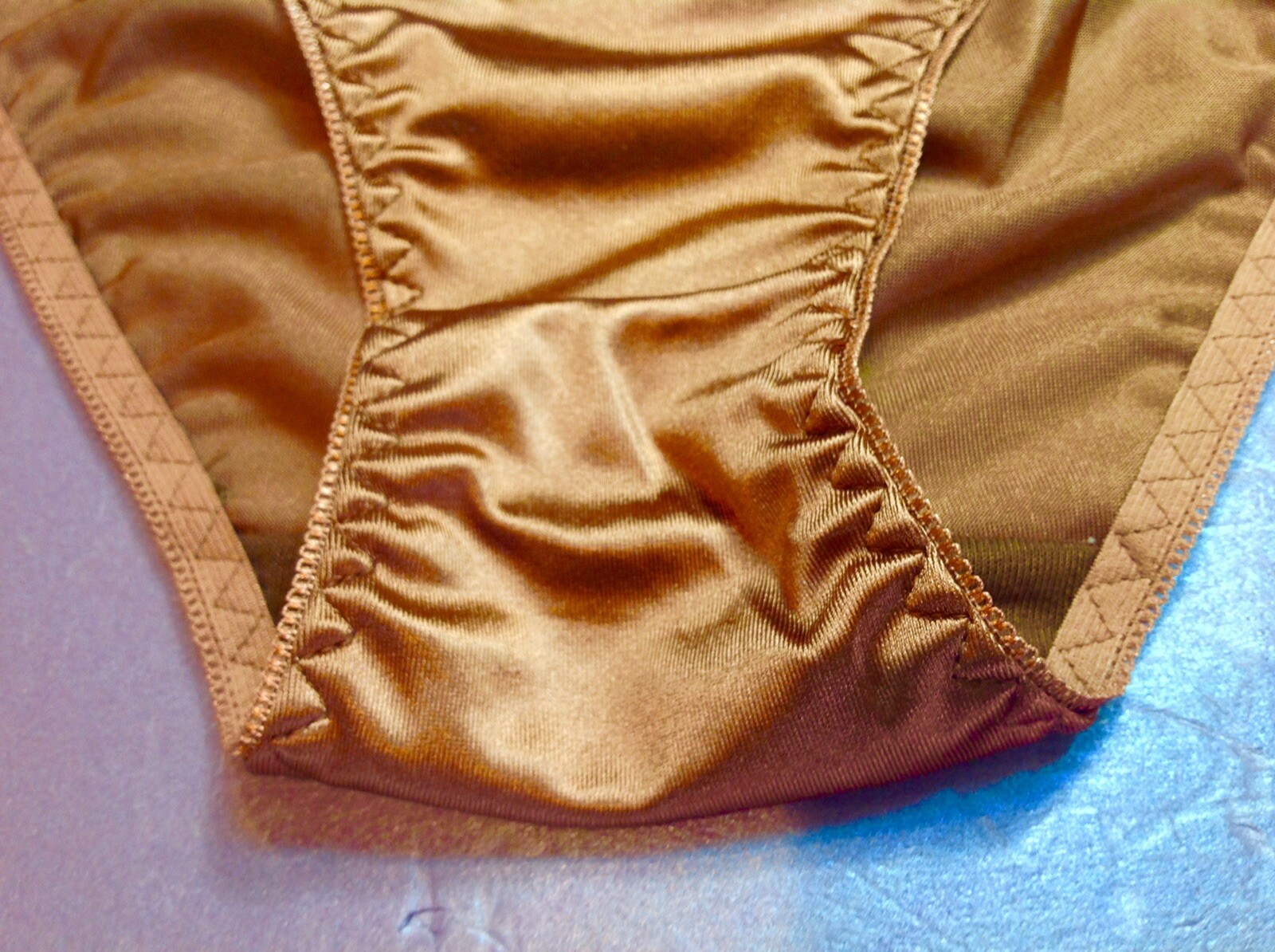 Women Panties Bikinis GRACE Size XL.Brown Bronze Satin W/Decoration Elastic
