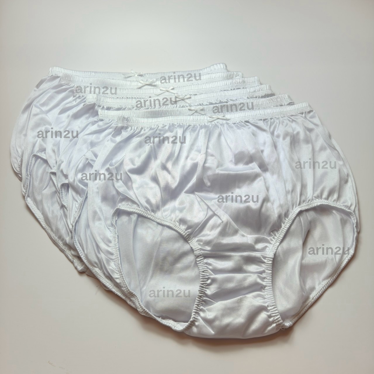 6 Pcs Lingerie Silky Nylon Underwear Full Coverage Panties Briefs White Color Pl