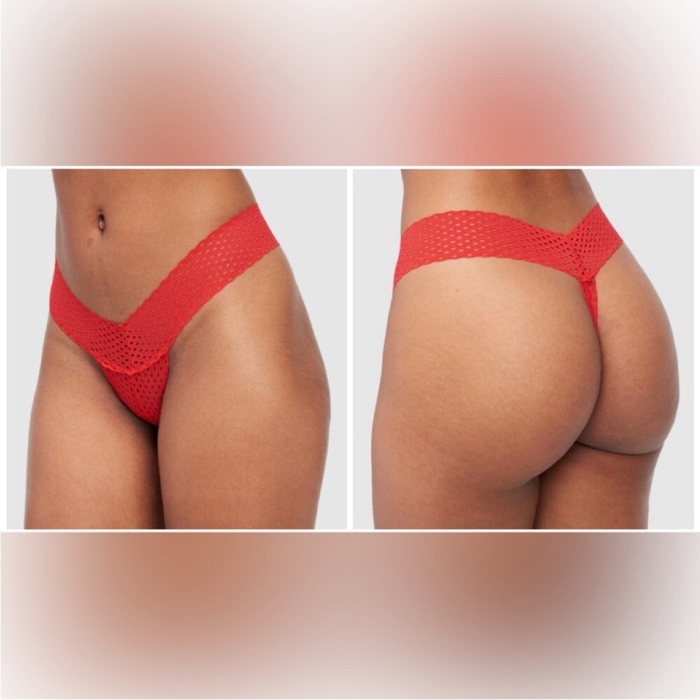 Frederick’s of Hollywood Abby Rose Red Mesh Thong Panties Sz L NEW