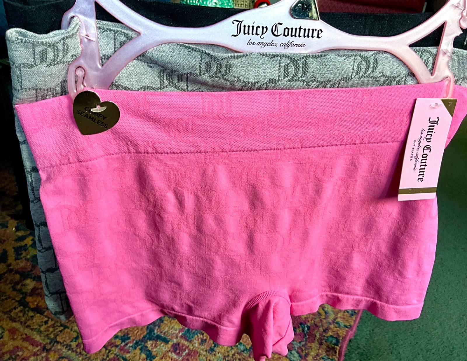 JUICY COUTURE INTIMATES BOY LEG Brief 3- Pack Panties Stretch 1X PINK BLACK GRAY