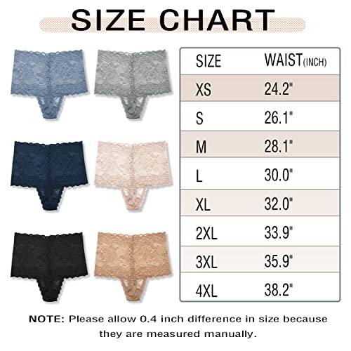 Women’s High Waisted Retro Lace Thong Panties Medium 6 Pcs All Lace Thong