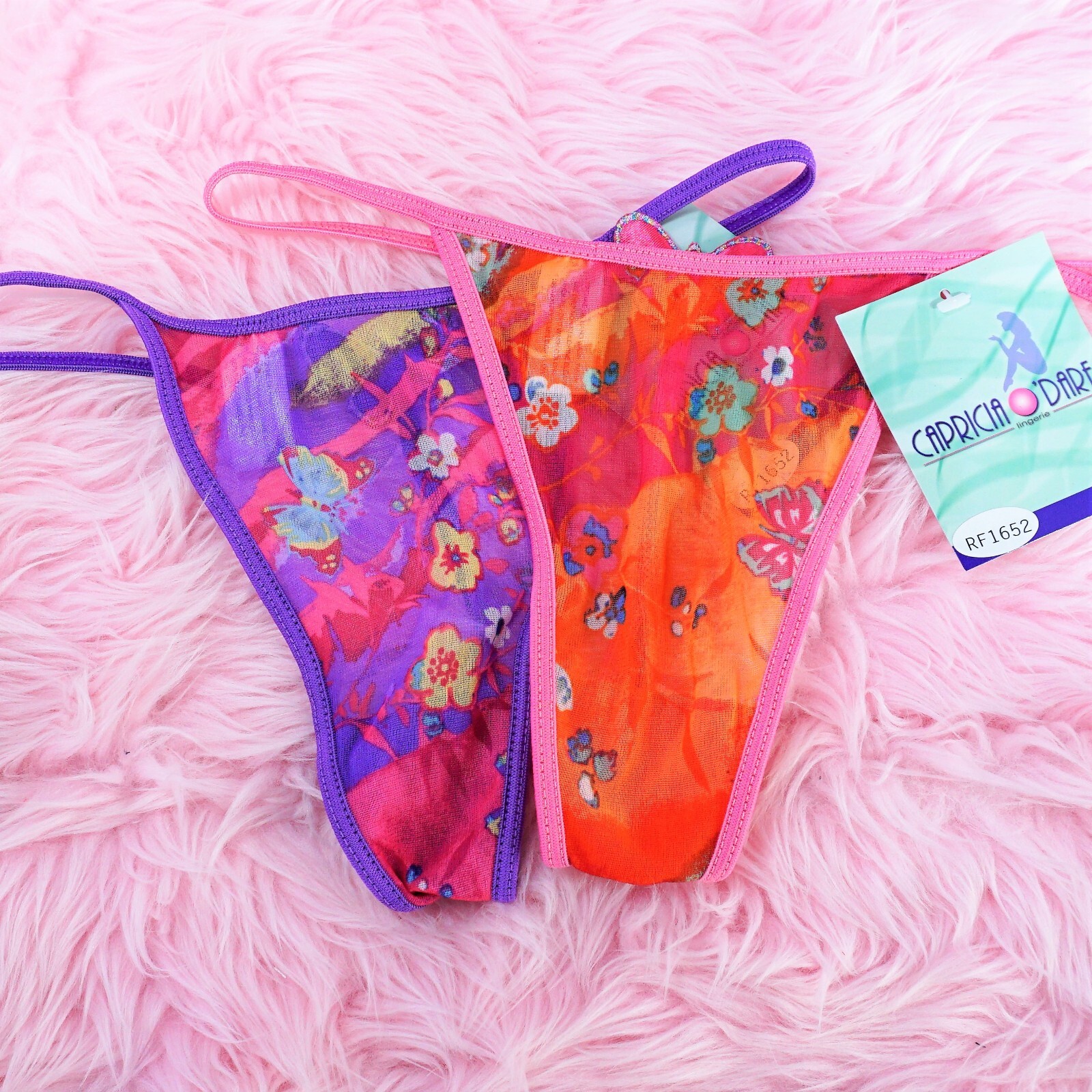 Sheer THONG panties Floral watercolor Pink Purple butterfly ladies panties sz 6