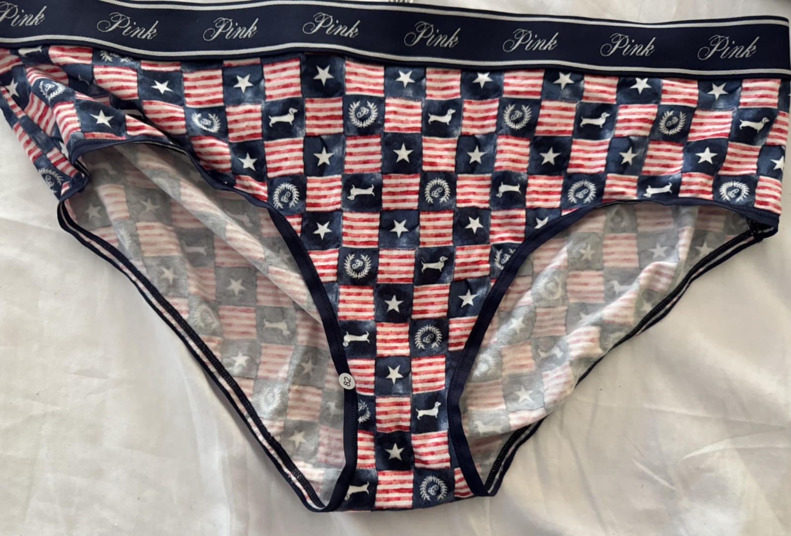VICTORIA’S SECRET RED FLAG PATRIOTIC STAR THICK LOGO BAND HIPHUGGER PANTIES XXL
