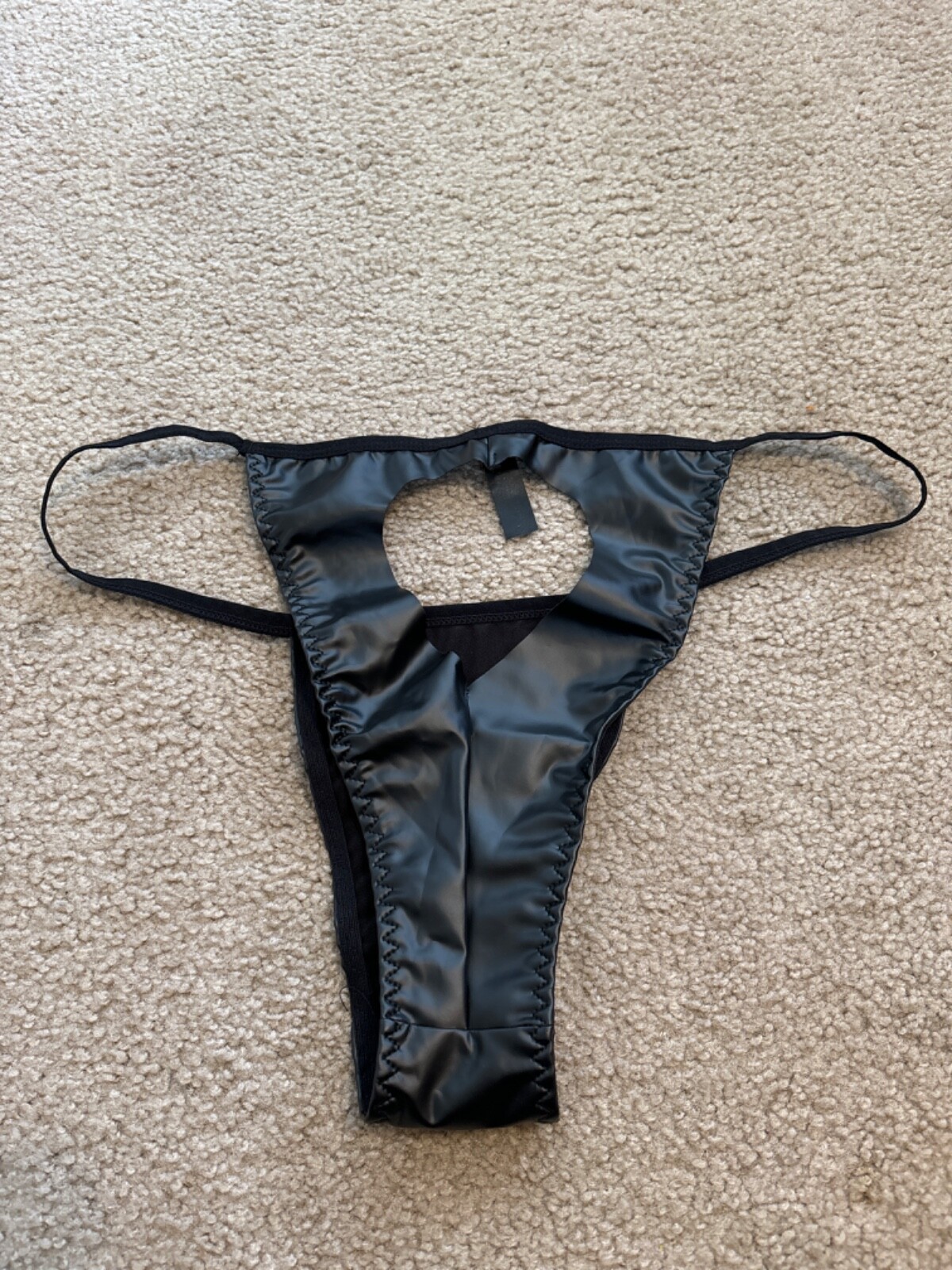 NEW Fantasy Lingerie PLAY Sexy Black Wet Look Heart Cut-Out Panty 3X/4X Plus