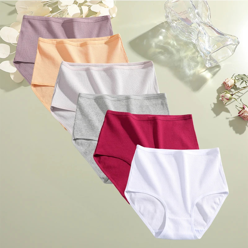 Cotton High Waist Panties Women’s Plus Size Soft Breathable Comfort Briefs 6 Pcs