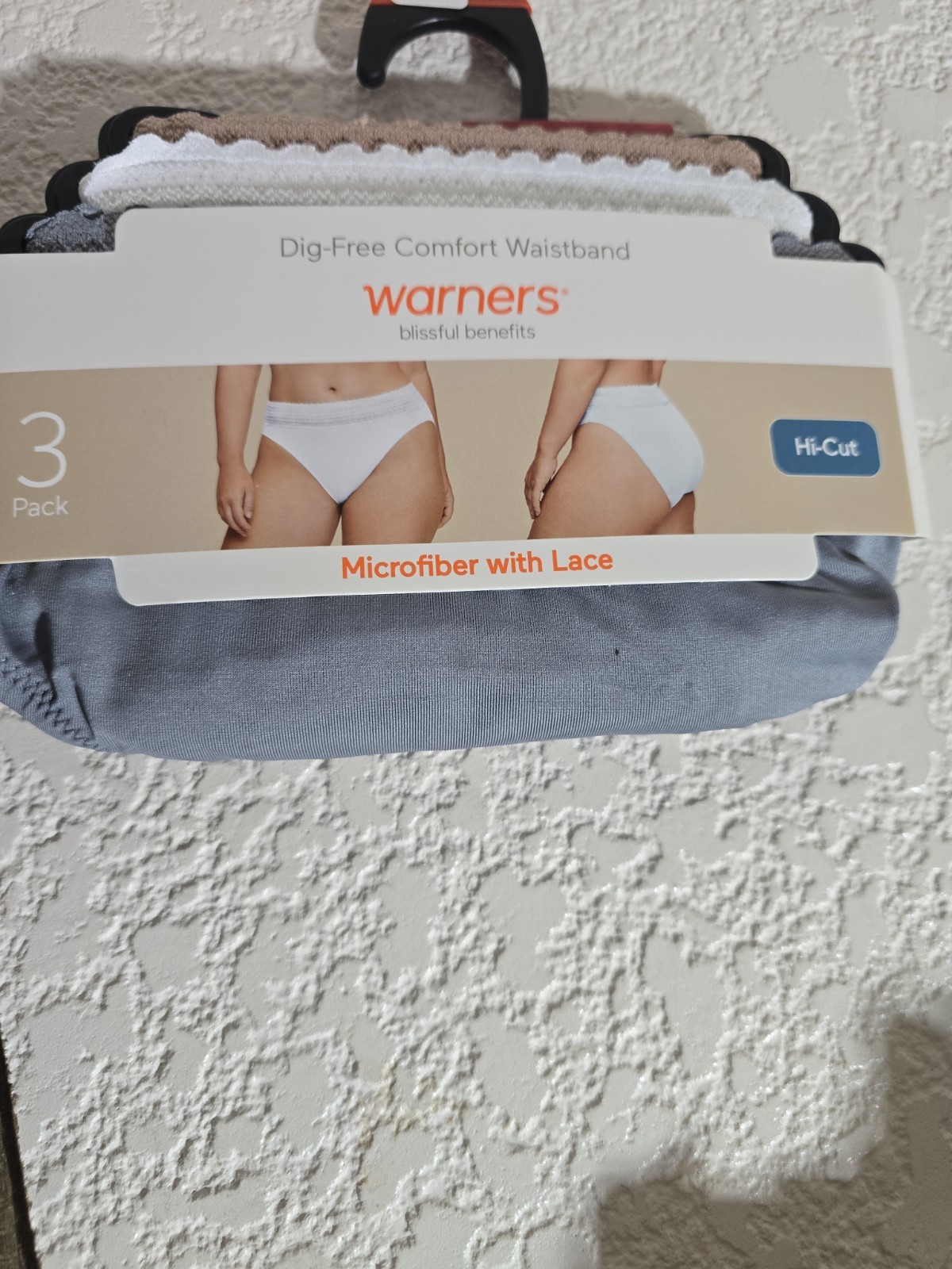 WARNER’S BLISSFUL BENEFITS 3 Pr DIG FREE WAIST LACE MICROFIBER HI-CUT NWT SZ M