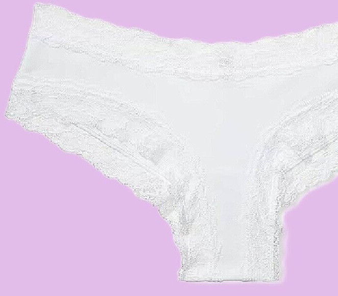 L Bright White Victoria’s Secret Stretch Cotton Lace-Waist & Leg Cheeky Pantie