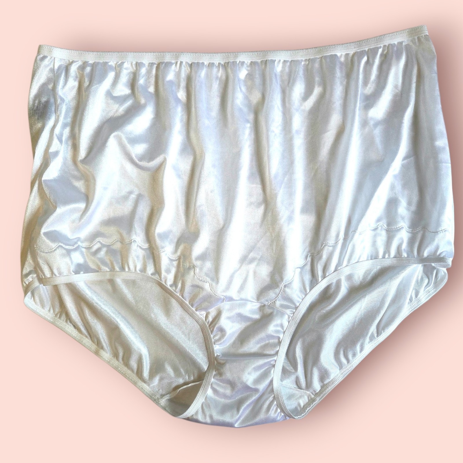 Dixie Belle Scalloped White Nylon Panties Size 15 Full Briefs 2 Pair Plus Size