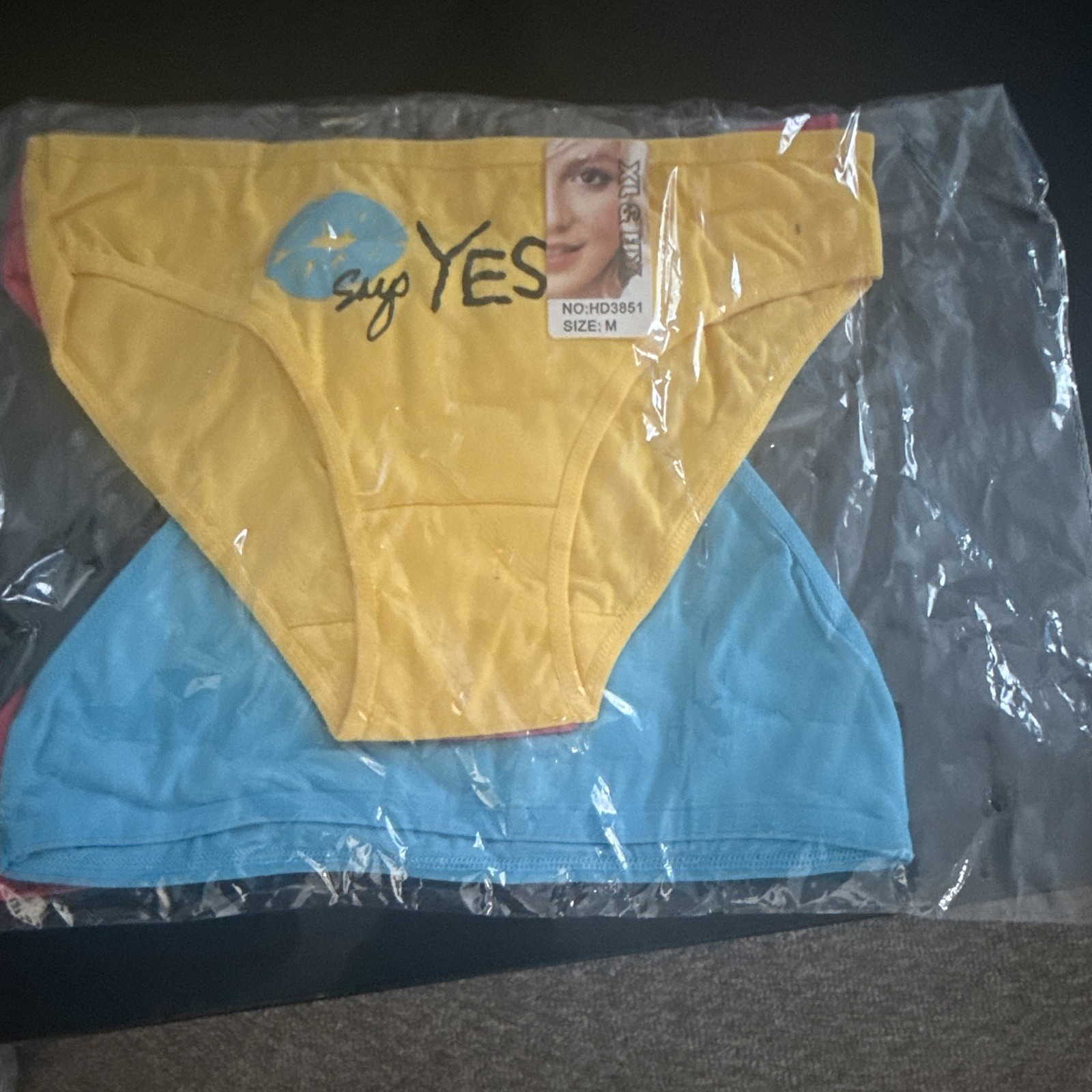 Women’s Bikini Panties 2 Pack Graphic Print Yellow Blue Size M HD3851