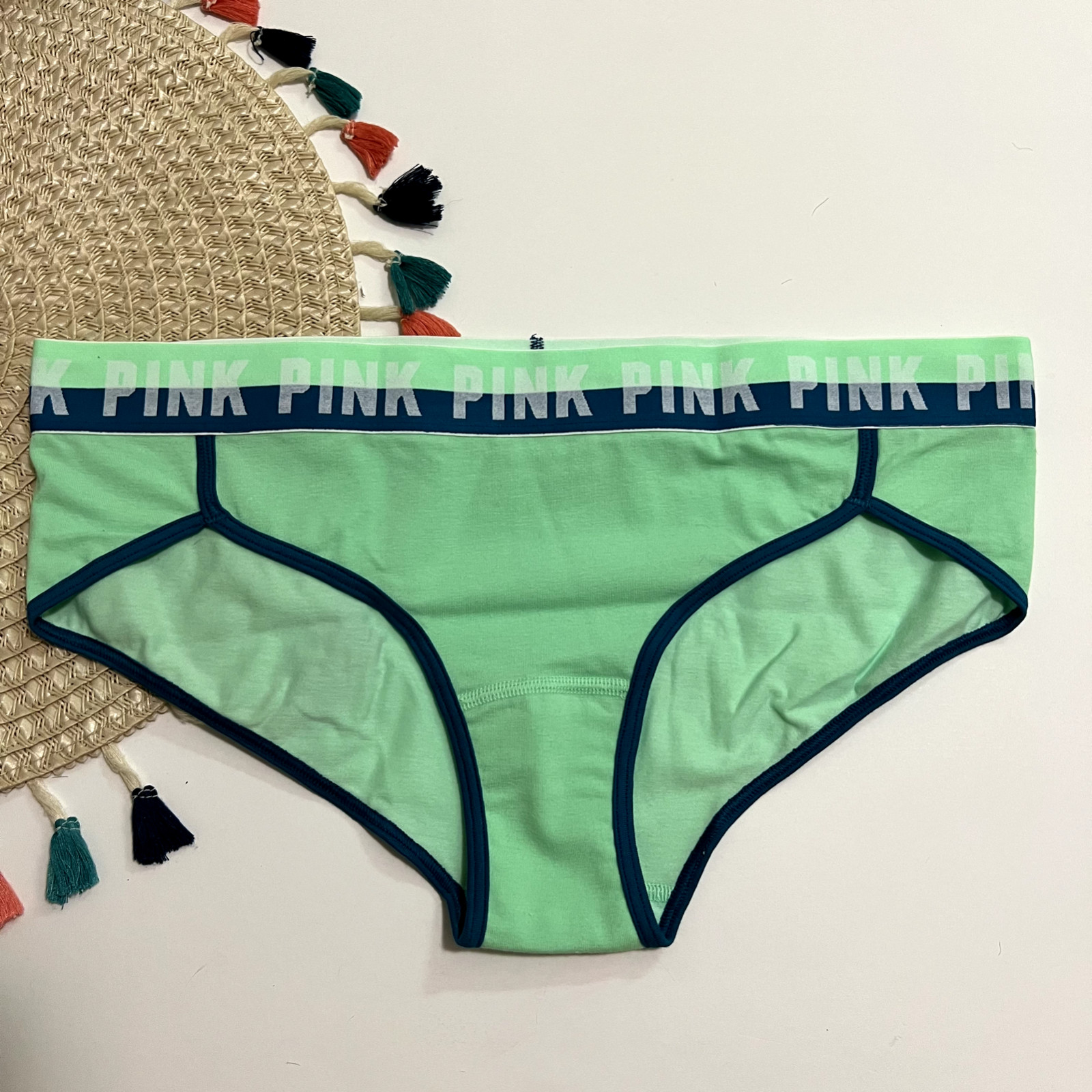 Victoria’s Secret PINK Logo Hipster Panty VTG Neon Green Large NEW