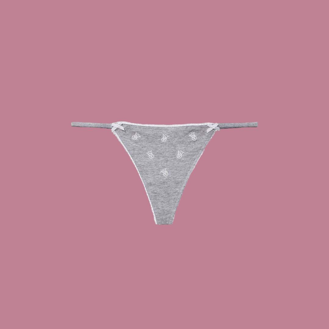 VICTORIA’S SECRET GRAY SILVER MESH SEQUIN BLACK BOW V STRING THONG PANTIES PANTY