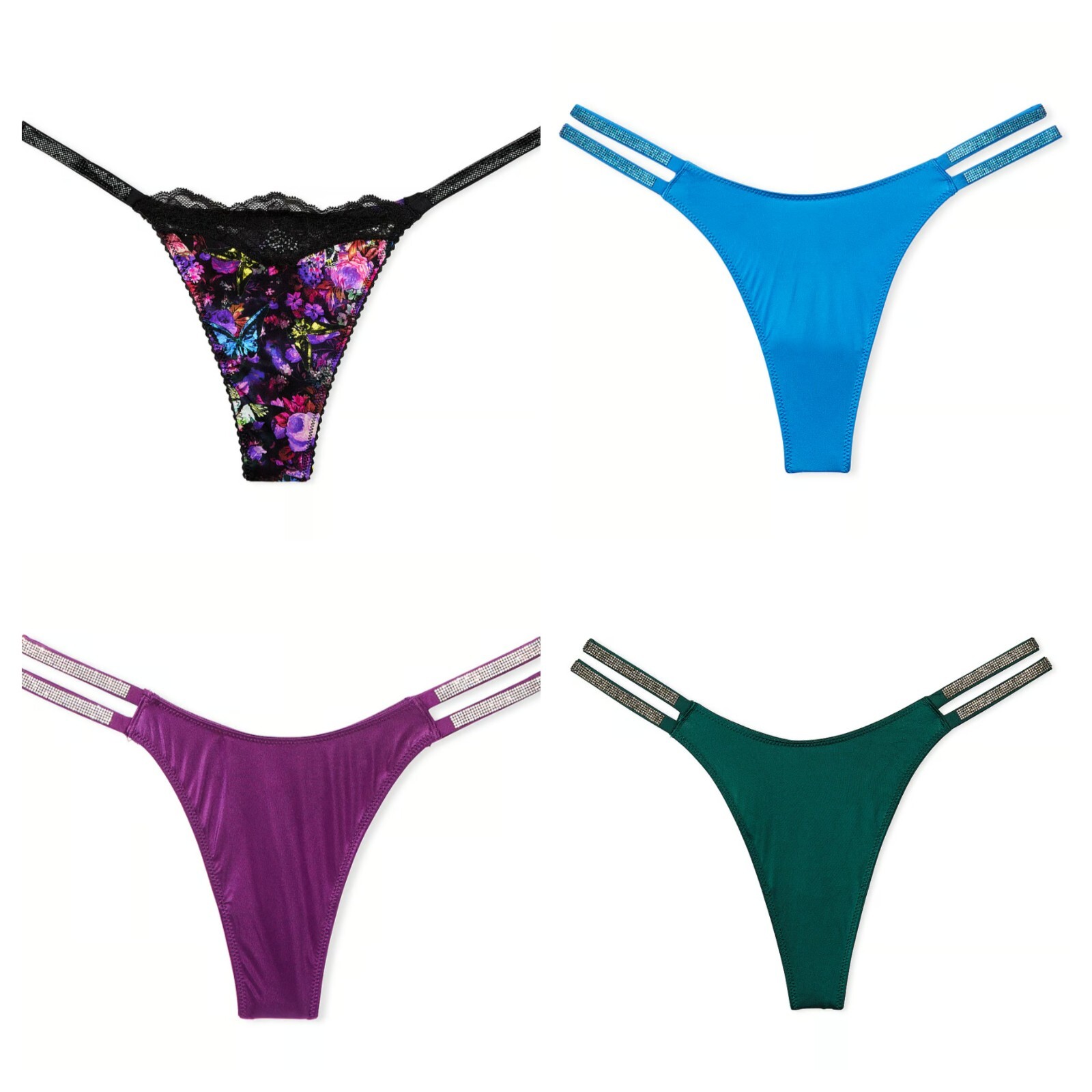 4 Pair Victoria Secret VERY SEXY Bling Double Shine Strap Thong Med Panty VS201