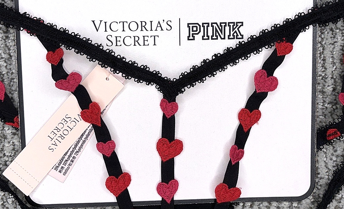 Victoria’s Secret Sexy NWT XL Black Heart Embroider Strappy Open Cheeky Panty