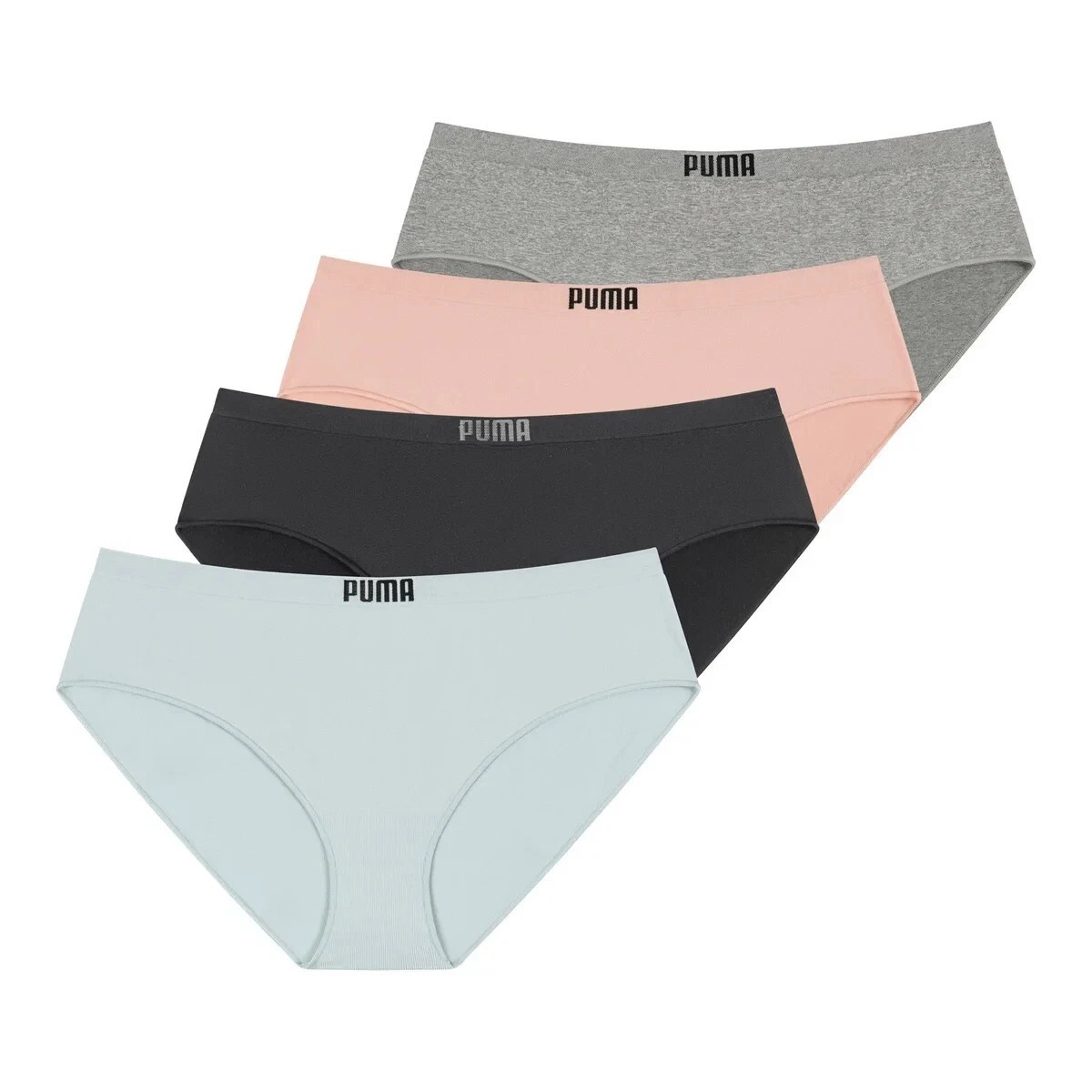 Puma Women’s 4 Pack Multicolor Seamless Bikini Underwear, Size L