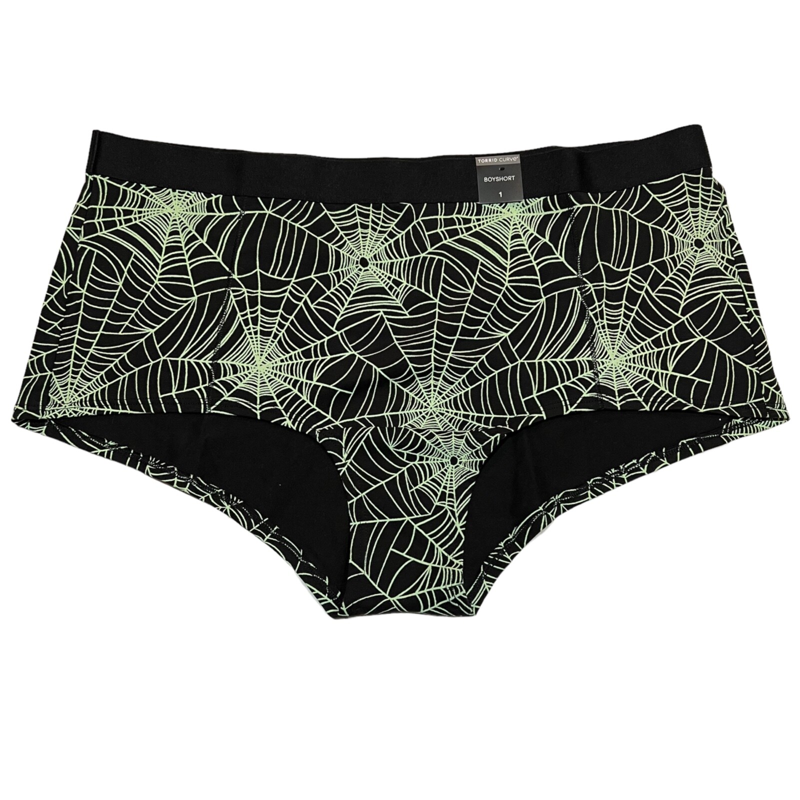 NWT TORRID Boyshort Pantie Sz 1X-2X-3X-4X Black Green Spider Webs