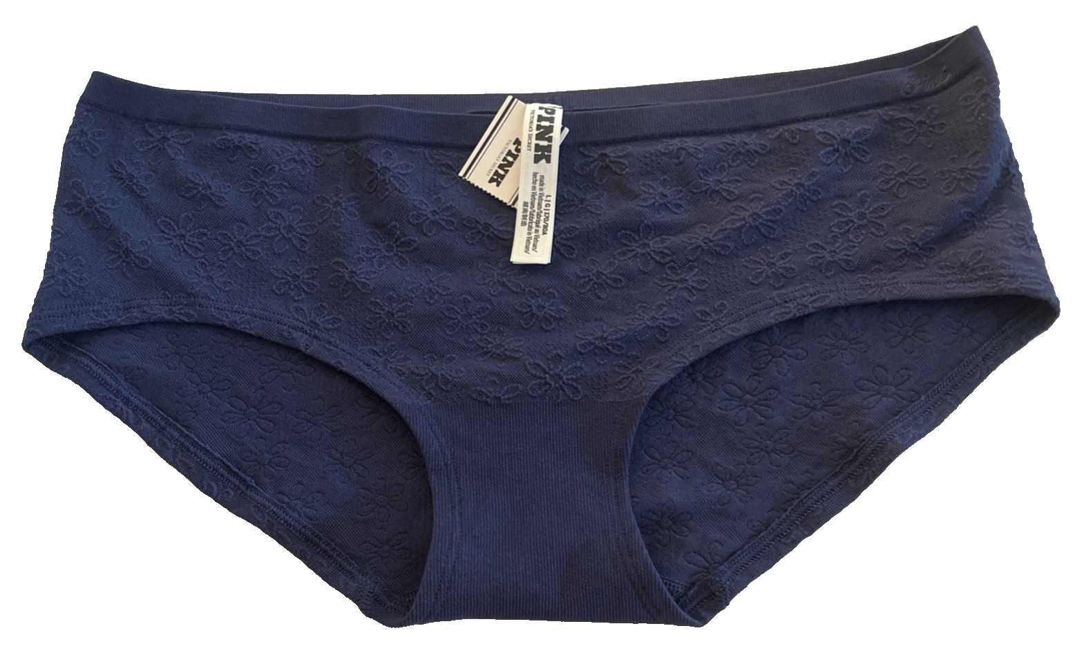 Victorias Secret PINK Seamless Hipster Panties Flower Navy Blue Large NEW