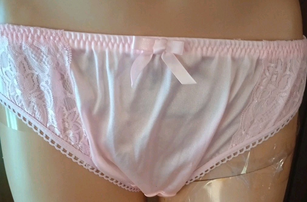Vintage 60s Style Bikini Panty S5 Adult Unisex Silky Pink Nylon W/Lace Handmade