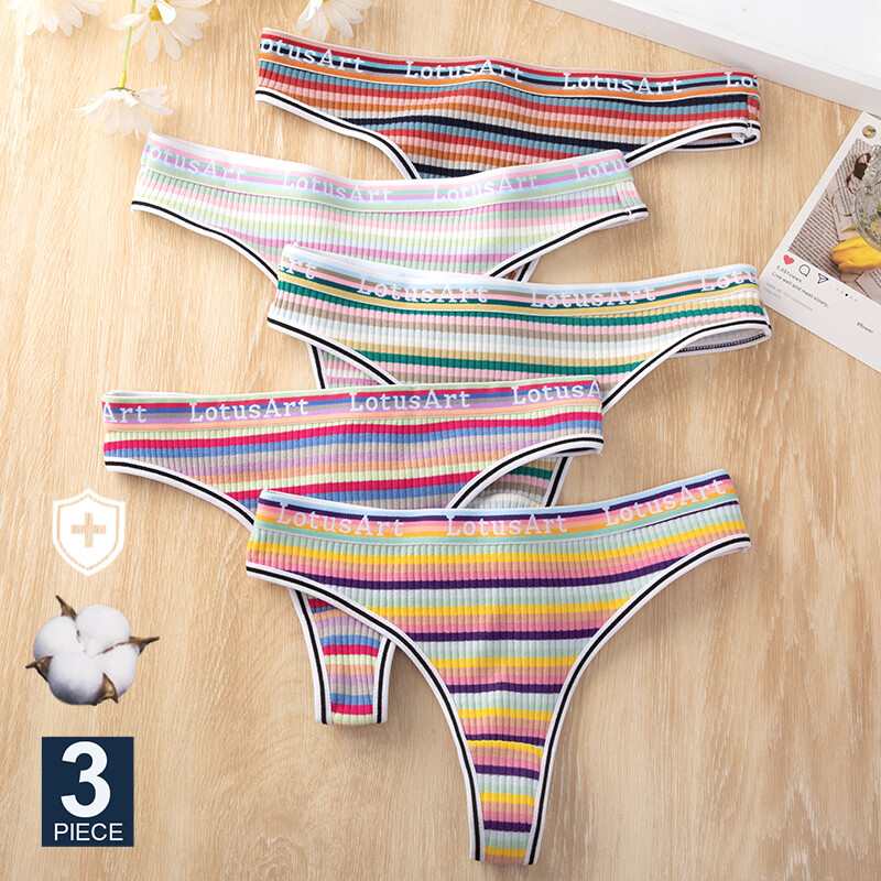 3 Pcs/Lot Women’s Colorful Cotton Panties Pack G-strings Underwear for Women