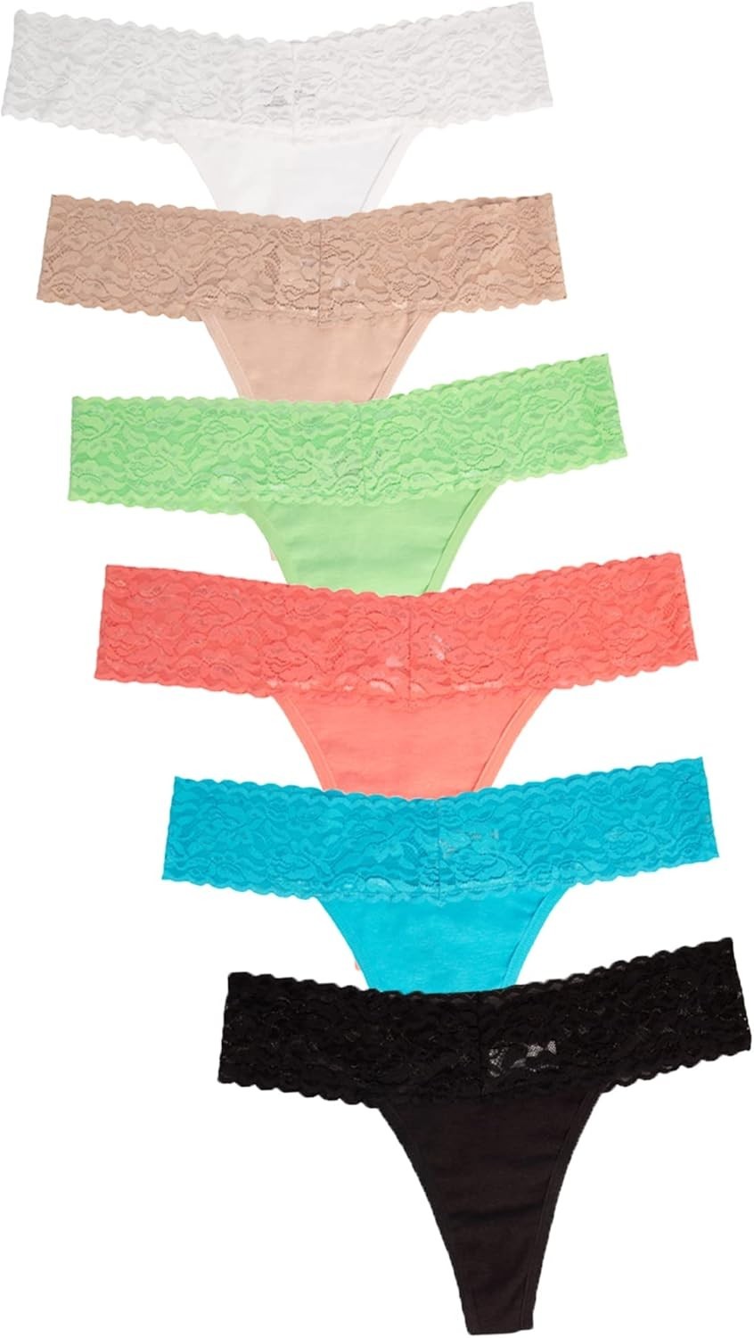Comfort & Style with Lace Thongs – 6 or 12 Pack Low Rise Cotton Underwear