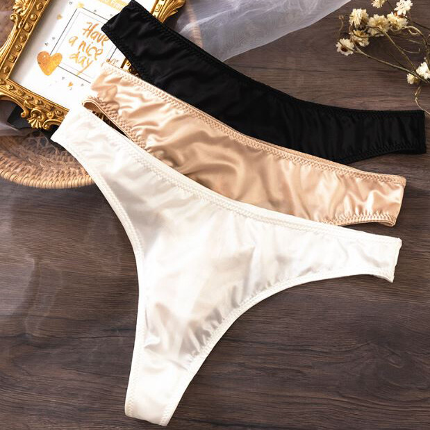 5 Pairs/lot Womens Sexy Thongs Panties Satin G string Bikinis Briefs Underwear