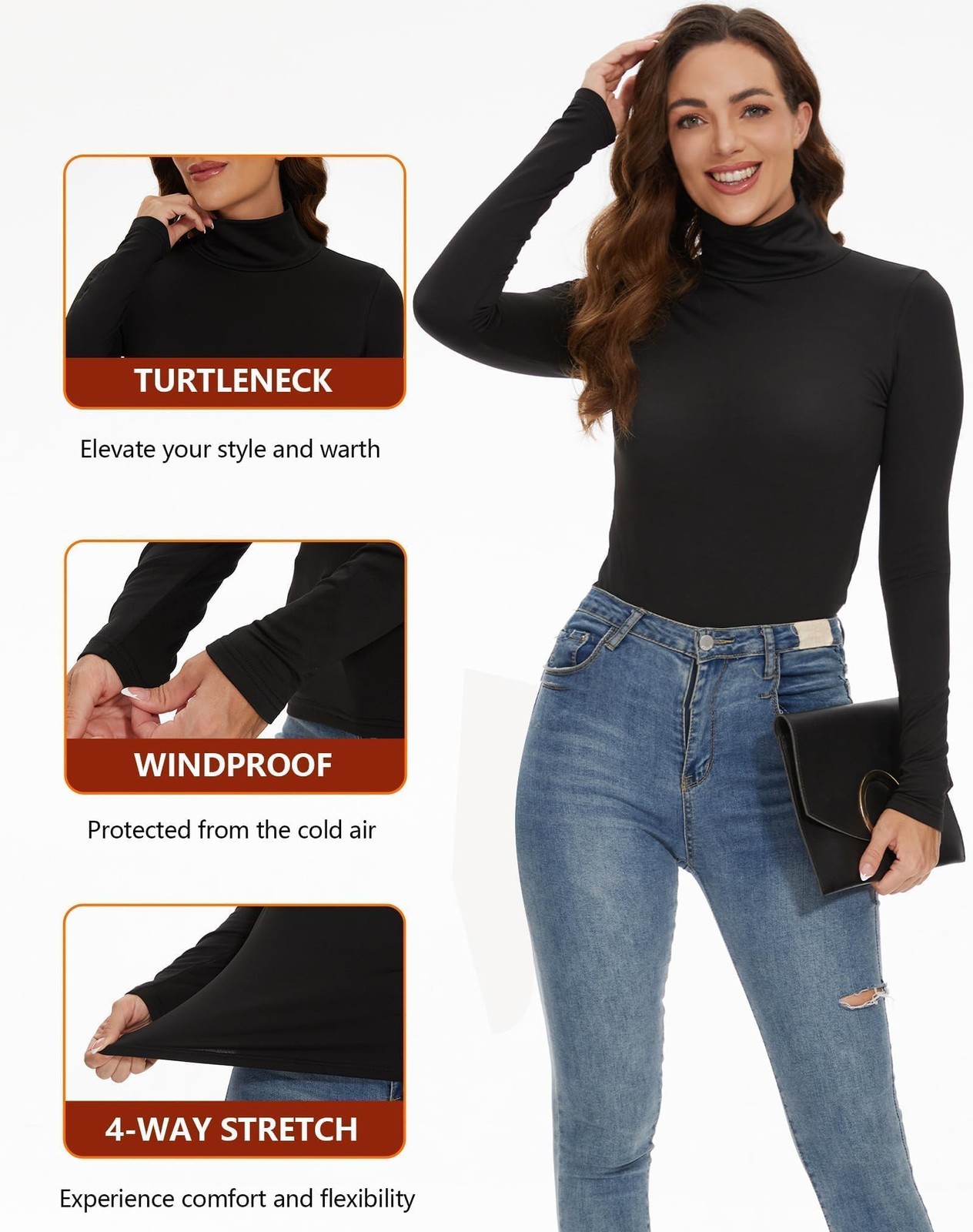 4 Pack Women’s Thermal Turtleneck Shirts, Women Turtle Neck Fleece Lined Comp…