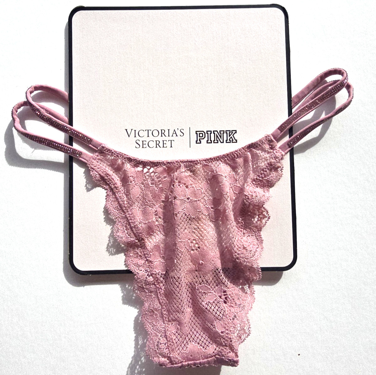 Victoria’s Secret Dream Angels NWT Pink Dusk Mauve Lace Shine Brazilian Panty
