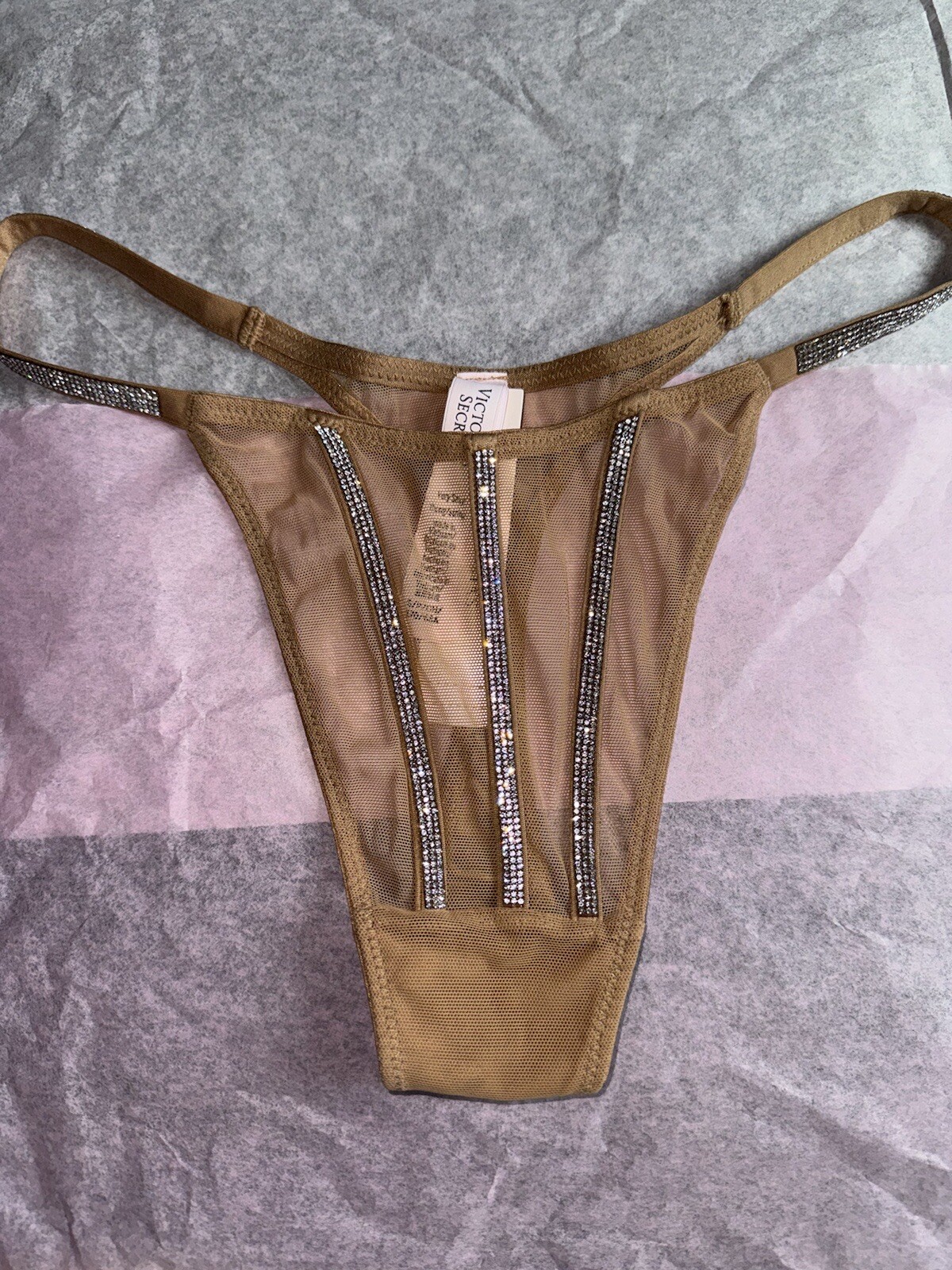 VICTORIAS SECRET SEXY SHEER MESH SHINE STRAP Thong Panty S M L XL toffee COLORS