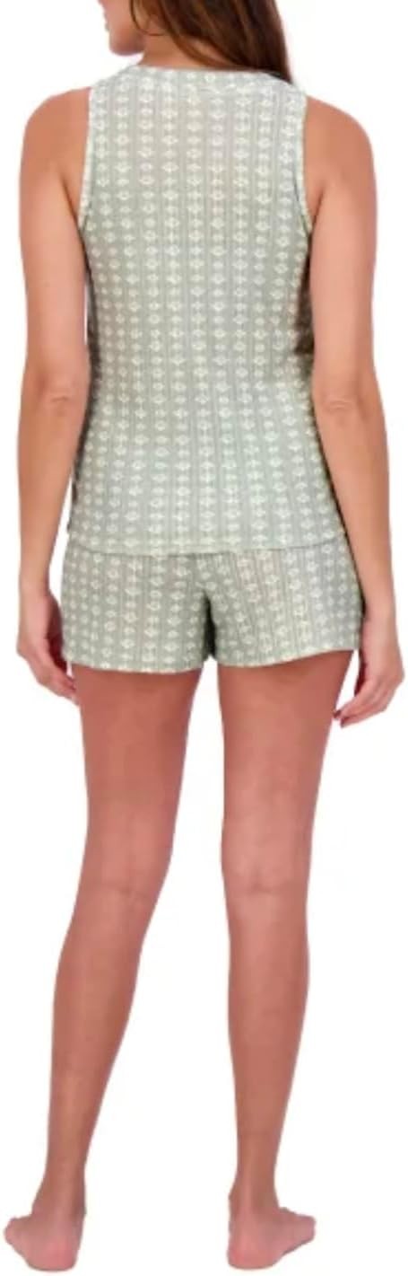 Live 2 Lounge Women’s 4 Piece Pointelle Lounge Wear Pajama Set, Green, X-Small