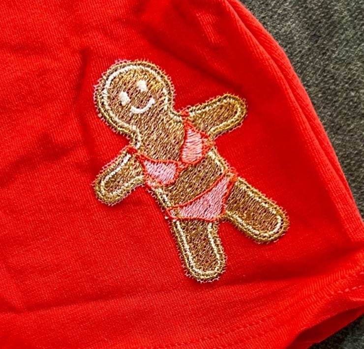 PINK VICTORIA’S SECRET Cotton Dorm Boyshort Red Gingerbread Embroidery Patch M